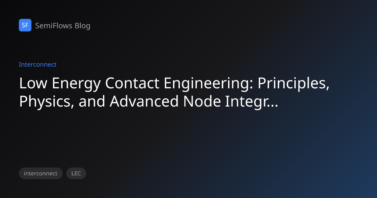 Low Energy Contact Engineering: Principles, Physics, and Advanced Node ...